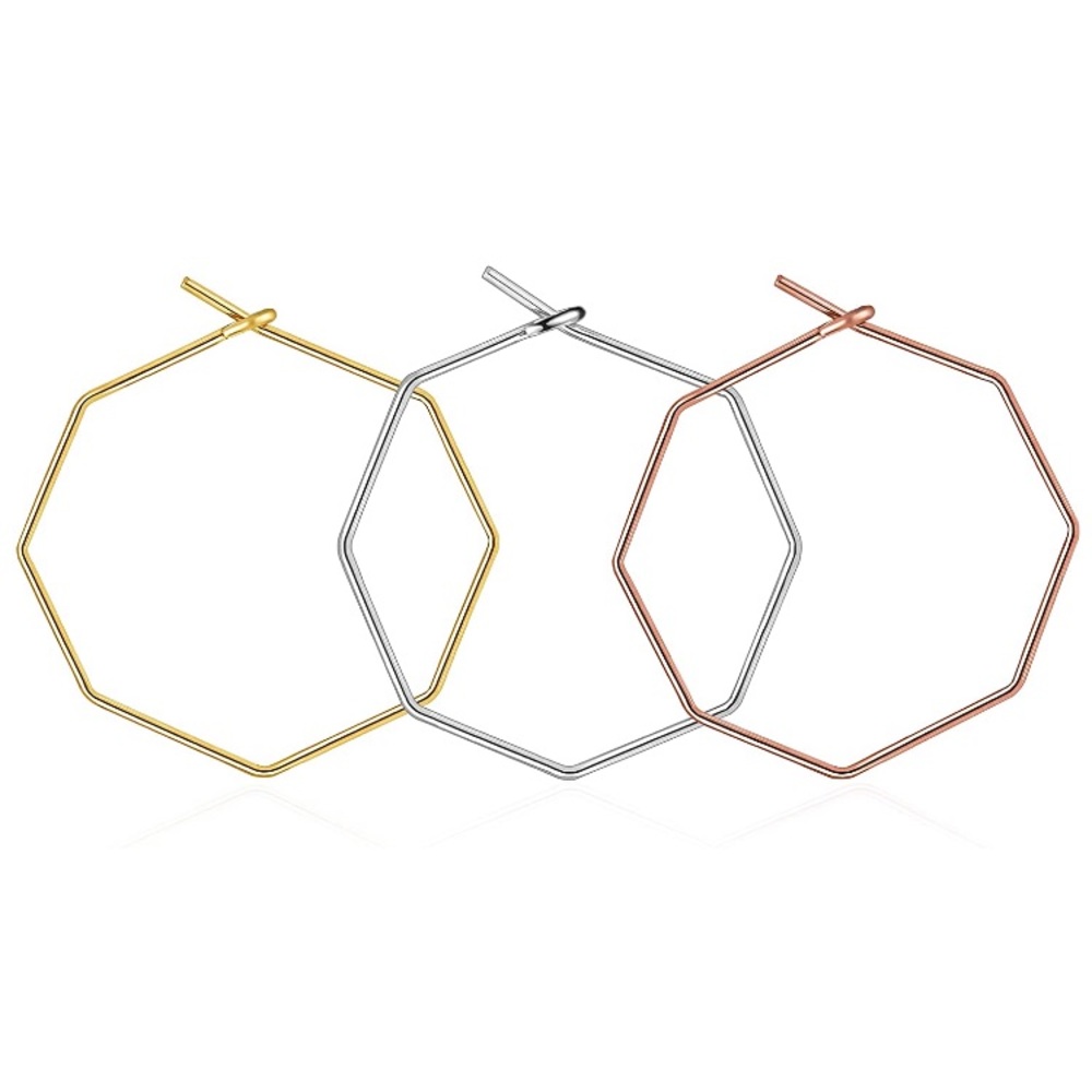 3 Pairs of Octogon Hoop Earrings